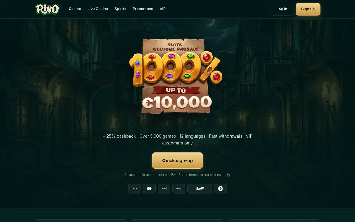 Page d'accueil de Rivo Casino